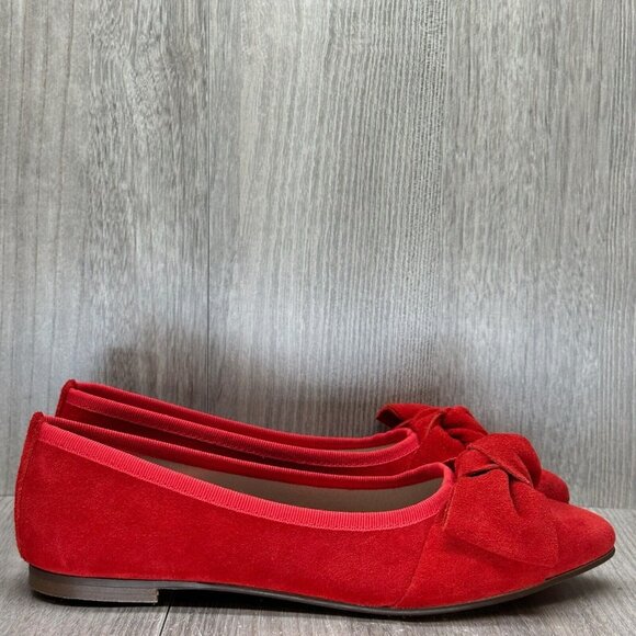 Libera Mente Shoes - Libera Mente Shoes Womens Sz 37 Genuine Leather Suede Bow Flat Pointed Toe Red